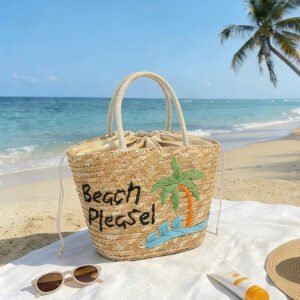 حقائب يد جديدة مطرزة بتصميم شجرة جوز الهند، حقائب كتف عصرية للسفر على شاطئ البحر في الربيع/الصيف